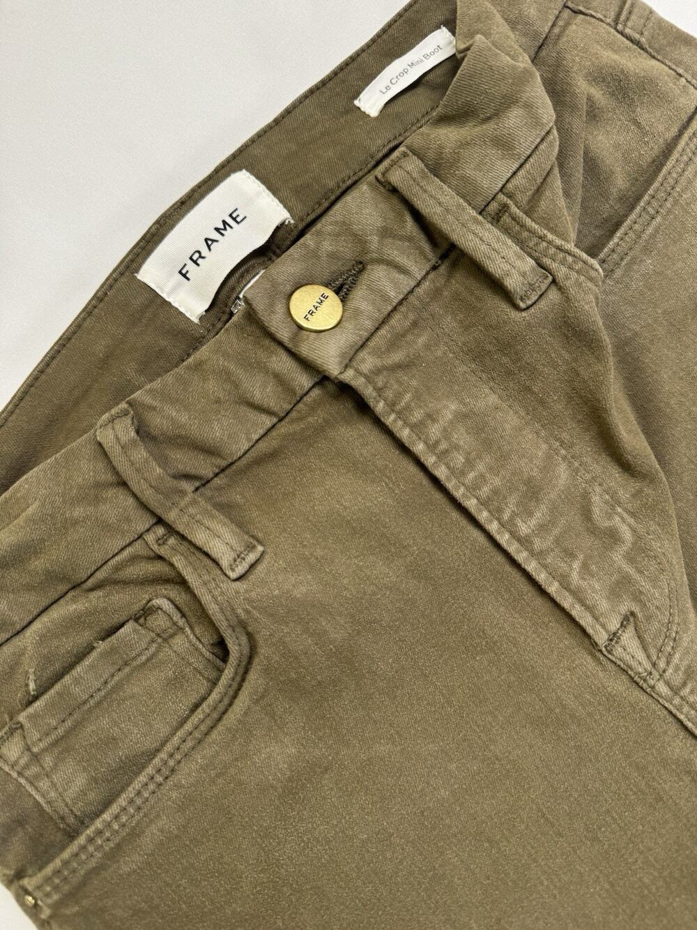 Frame Le Crop Mini Boot Jeans Olive Green Size 28 Coated Surplus